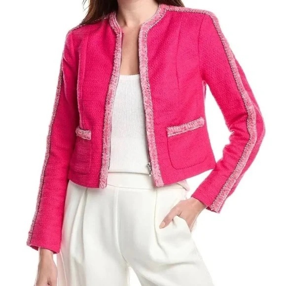 Cabi 6466 Fuchsia Bouclé Tweed Ballroom Jacket Zip Front Blazer Size M